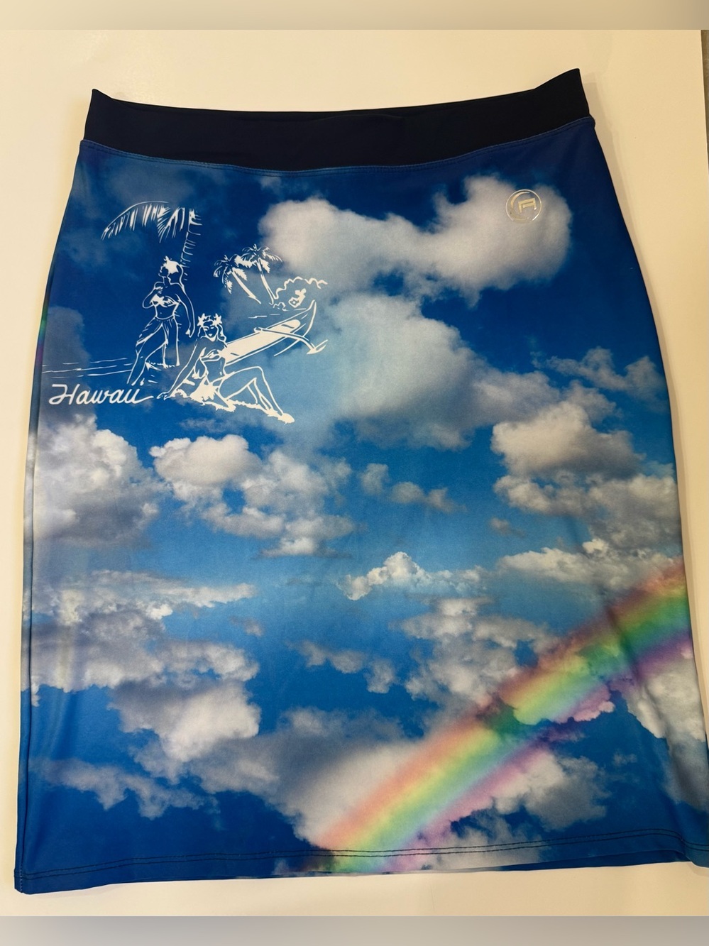 AARON CHANG Vintage 90's Y2K Hawaiian Beach Stretch Skirt Cover Up SZ M Rainbow